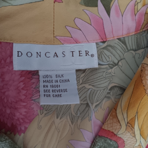 Don Caster~Vintage Yellow Pink & Green Floral Sunflower Silk Button Down Shirt - Picture 10 of 13